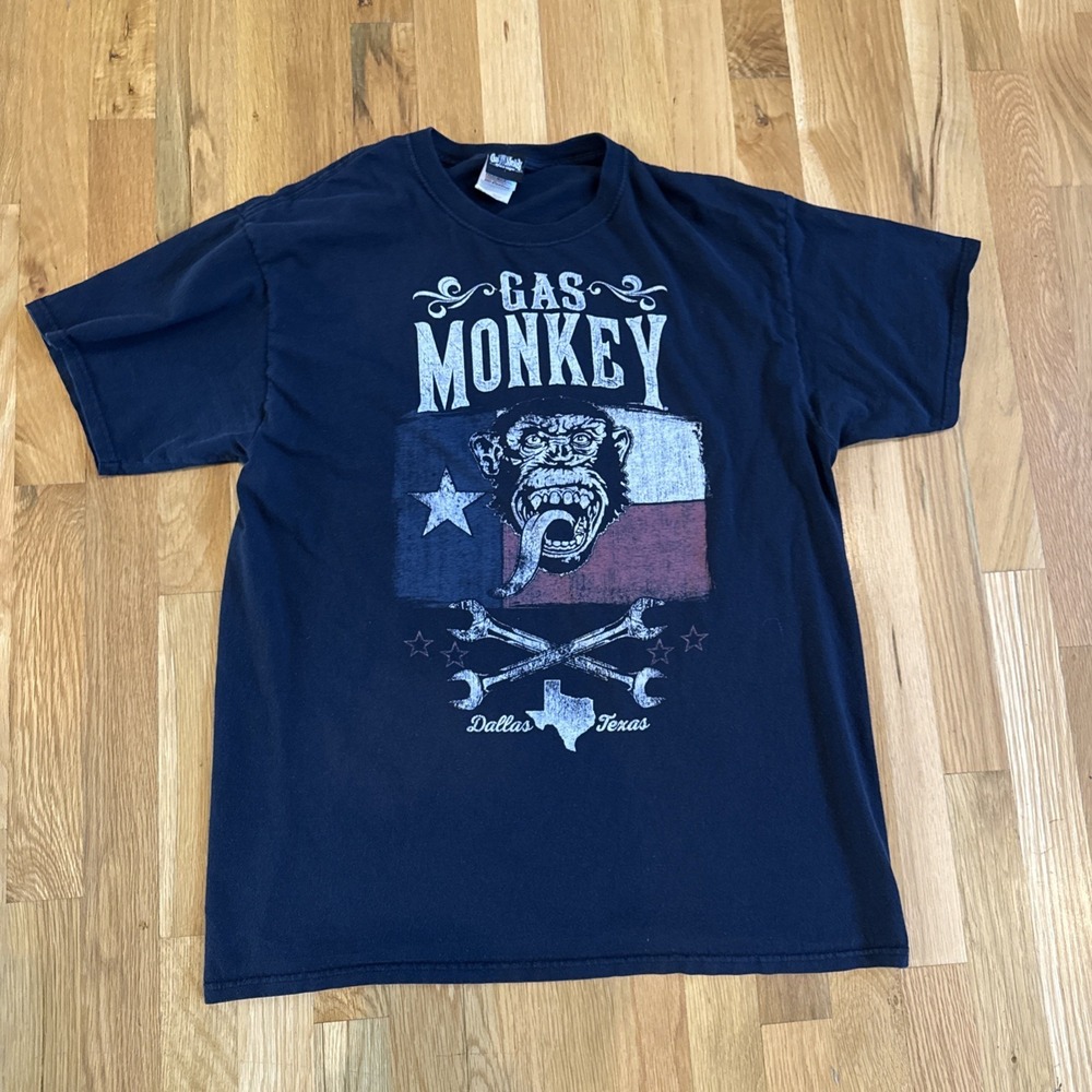 Gas Monkey Garage T-Shirt Men's Sz Large Black Dallas Texas Flag‎